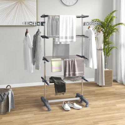 Étendoir à linge Laforest à 4 niveaux avec roulettes latérales pour l'intérieur et l'extérieur