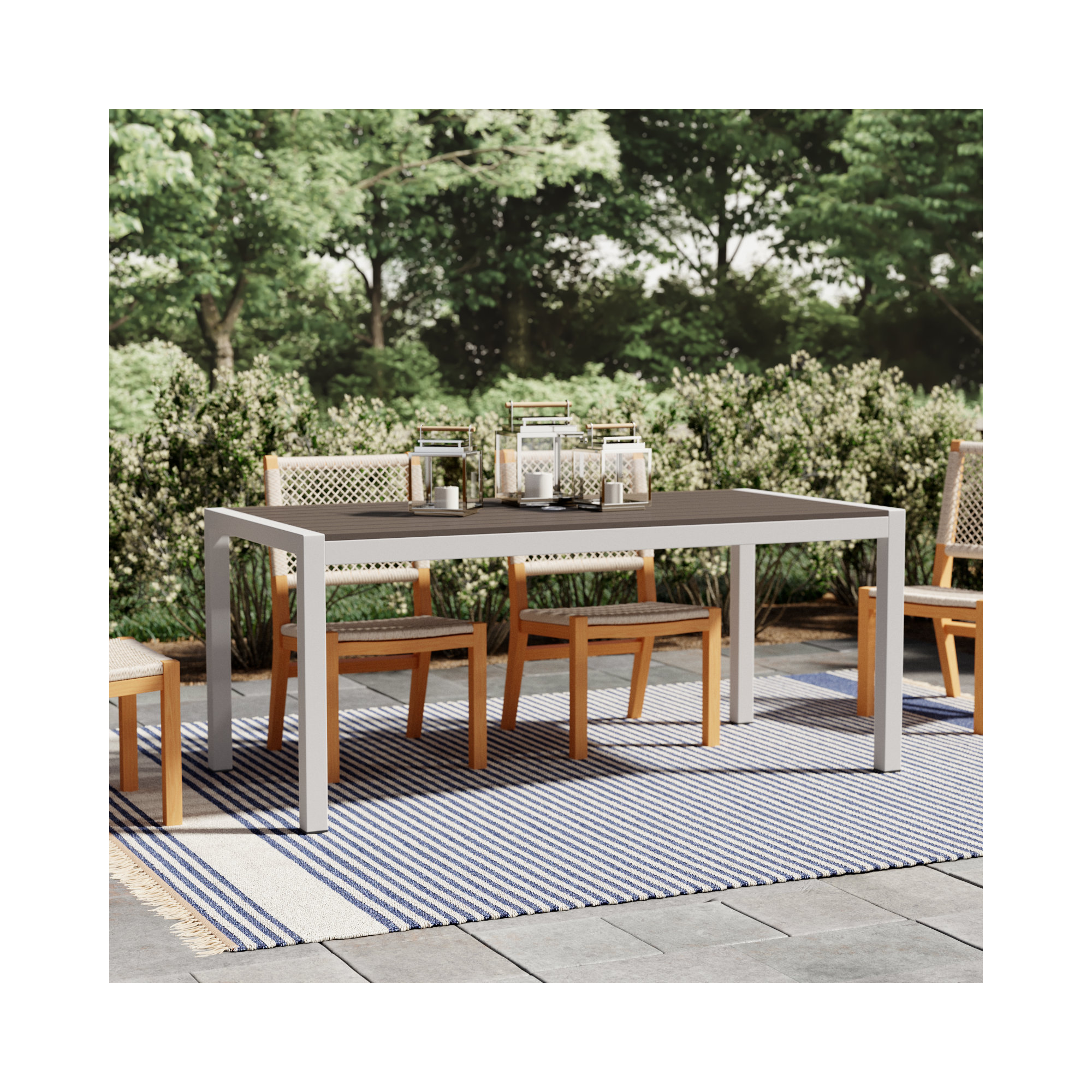 Aynura 71'' Plastic / Acrylic Outdoor Dining Table, Gray, White