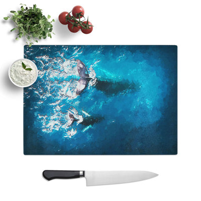 Glass Mother & Calf Humpback Whale in Abstract Chopping Board