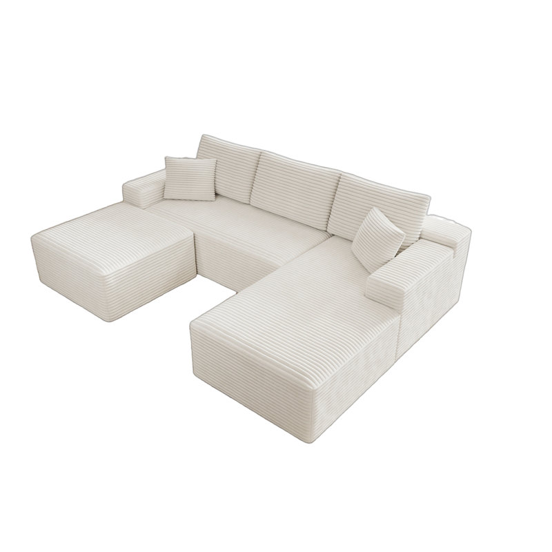 104.3*70.8"Modular Sectional Sofa Seat,Upholstered Compressed Couch For Living Room,Bedroom,Apartment,No Assembly Required,3 PC Free Combination,Plush Corduroy Fabric,WHITE