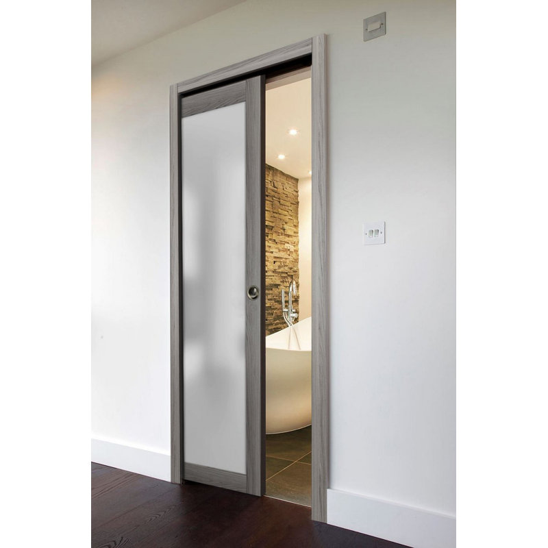 Porte de placard coulissante en verre givré Planum, Frêne gingembre, 42 po x 96 po
