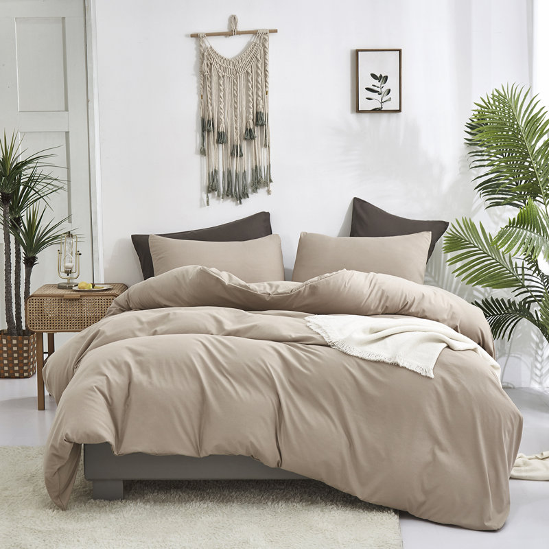 Solid Color Comforter Light Color 3 PCs Bedding Set Pure Color Bed Comforter Set, Deep Champagne