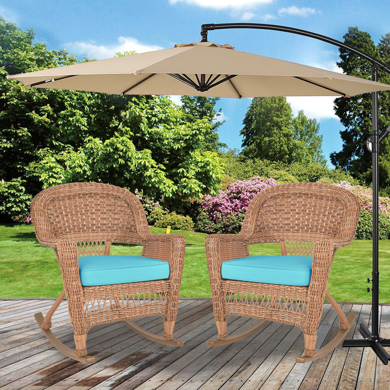 Chaise berçante en osier Raenesha, Miel, Bleu ciel