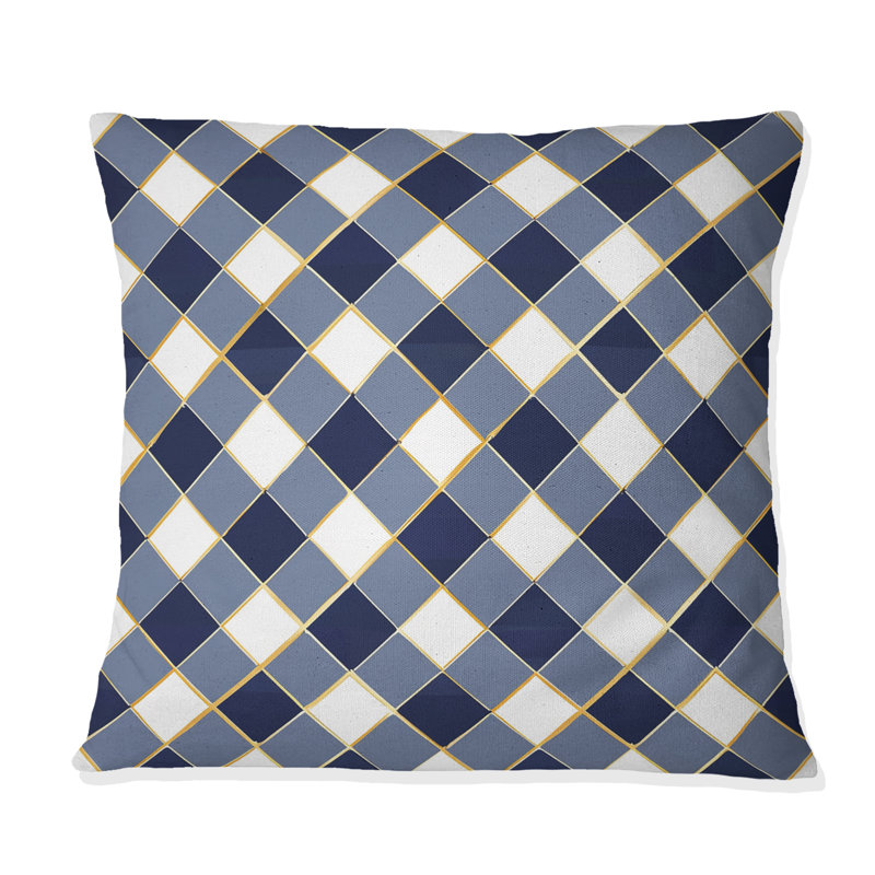 Imprimé vichy bleu et blanc III - Coussin moderne, H 18 po x l 18 po
