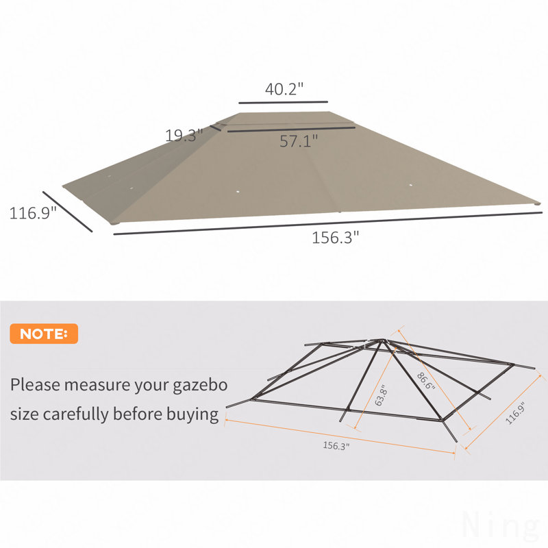 Auvent de remplacement pour pavillon de jardin 10 'x 13' avec évents, trous de bonde et protection UV30 + (couvercle supérieur seulement)