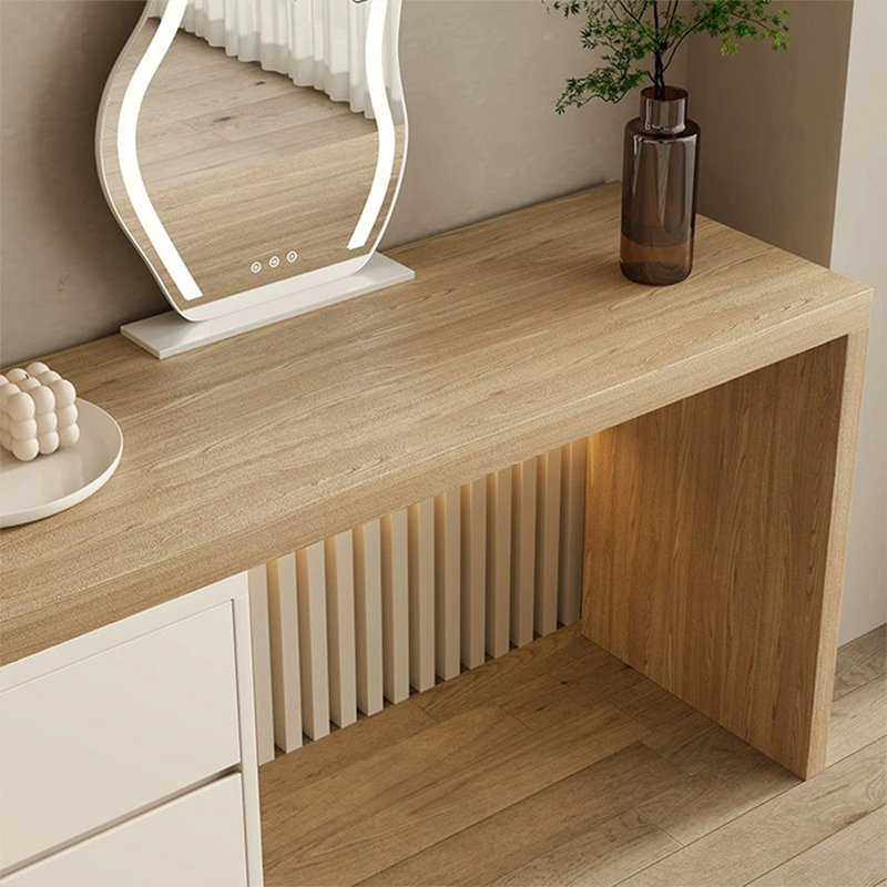 Coiffeuse avec miroir lumineux, 6 tiroirs, Beige