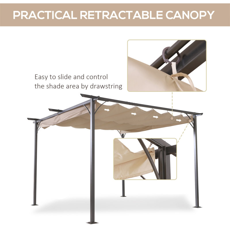 Beige 11.5' x 11.5' Retractable Steel Frame Pergola Canopy