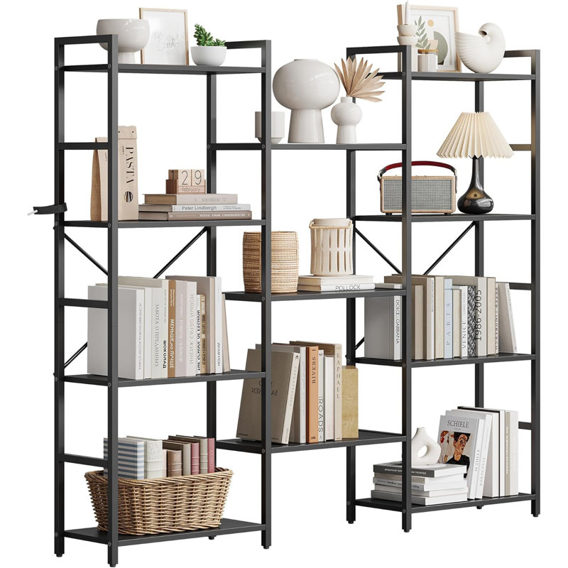 4 Tiers Bookshelf Classical Modern Book Shelf with 11 Open Display Shelves Tall Display Shelves for Living Room Bedroom and Home Office Black