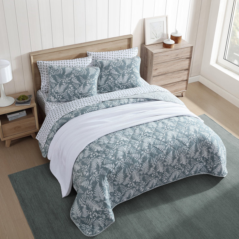 Eddie Bauer Fern Garden Cotton Reversible Green Quilt Set, Twin Quilt + 1 Standard Sham