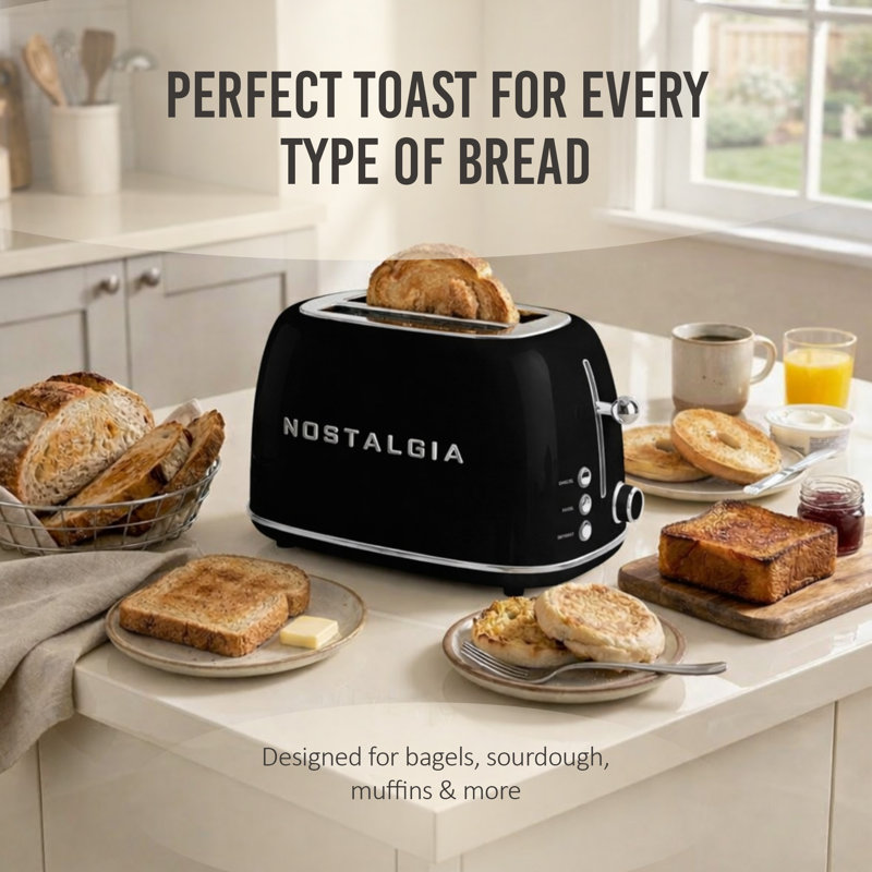 Classic Retro 2-Slice Toaster, Black, Black