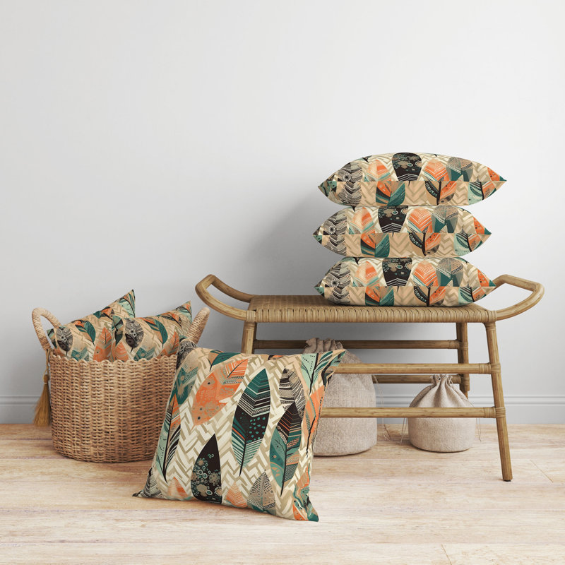 Coussin Leafy, H 20 po x l 20 po, Floral orange / vert