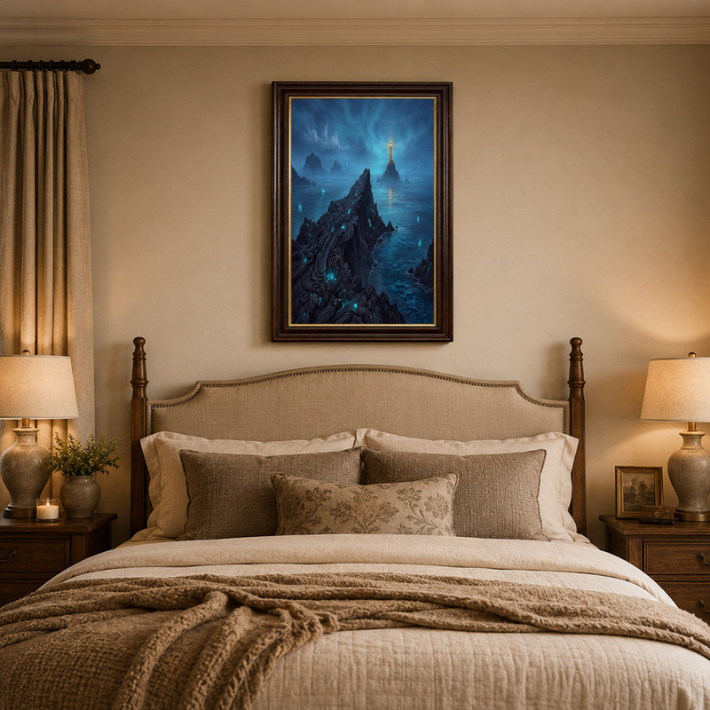 Art mural sur toile, "Phare sur roche dentelée", H 12 po x l 18 po