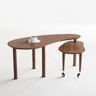Table basse rotative contemporaine avec pieds en bois d'hévéa massif, table basse rotative à 360 degrés avec plateau brun en placage de grain de bois pour le salon, la chambre à coucher