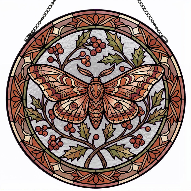 Panneau de vitrail Moth Design ， H 12 po, 12"H