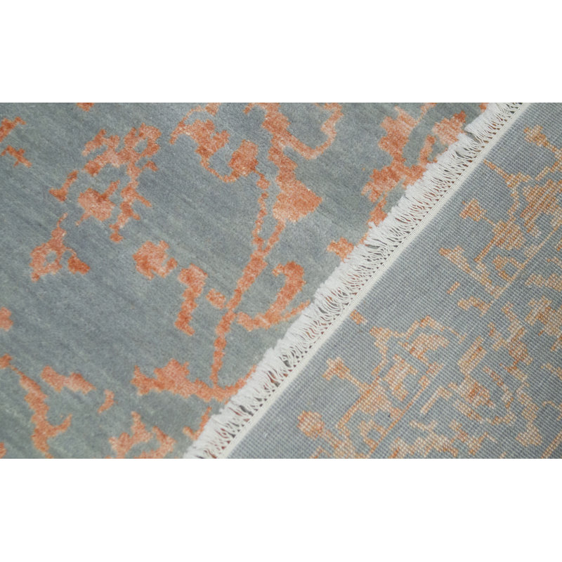 Hand-Knotted High-Quality Silver and Orange Area Rug