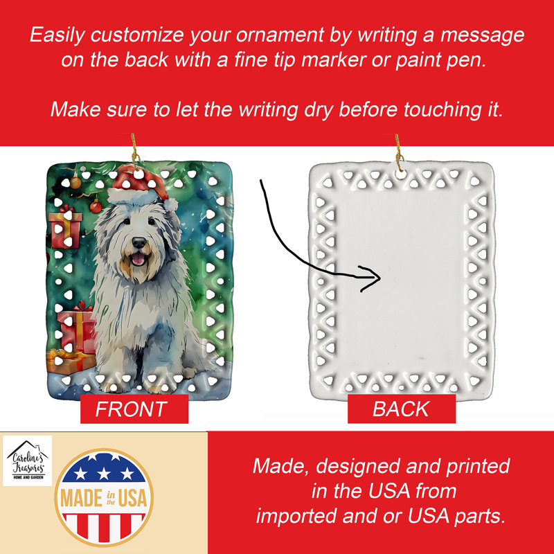 Old English Sheepdog Christmas Porcelain Ornament, Old English Sheepdog 3545