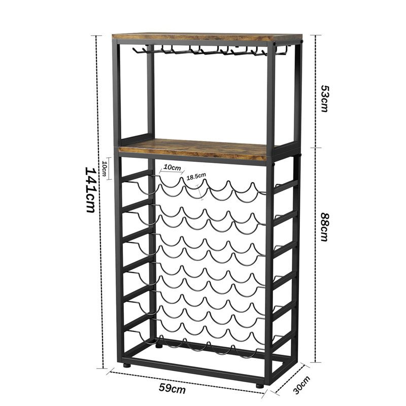 Akeema 30 Bottle Floor Wine Bottle & Glass Rack in