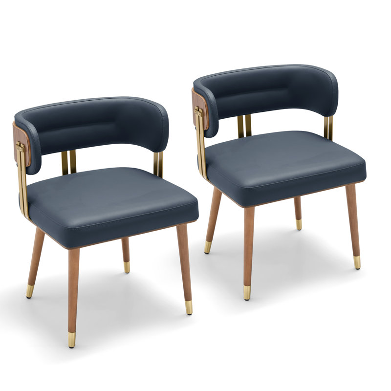 VBANPA Modern Dining Chairs Set Of 2, Mid-Century Upholstered Leather Dining Chairs With Thick High-Resilience Foam Cushion For Maximum Comfort, Walnut Wood Veneer & Gold Metal Legs, Dining Chairs With Anti-Slip Pads For Kitchen And Dining Room
