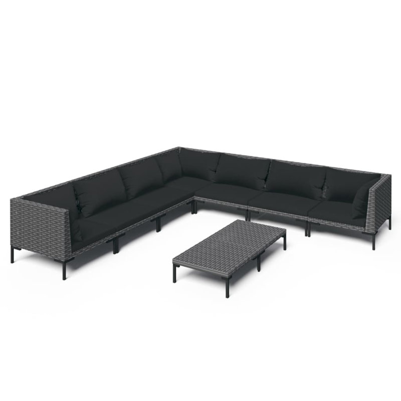 Ivy Bronx 8 Piece Garden Lounge Set With Cushions Poly Rattan Dark Grey