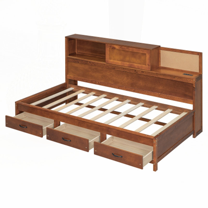 Wooden Daybed with 3 Storage Drawers, Walnut, Twin