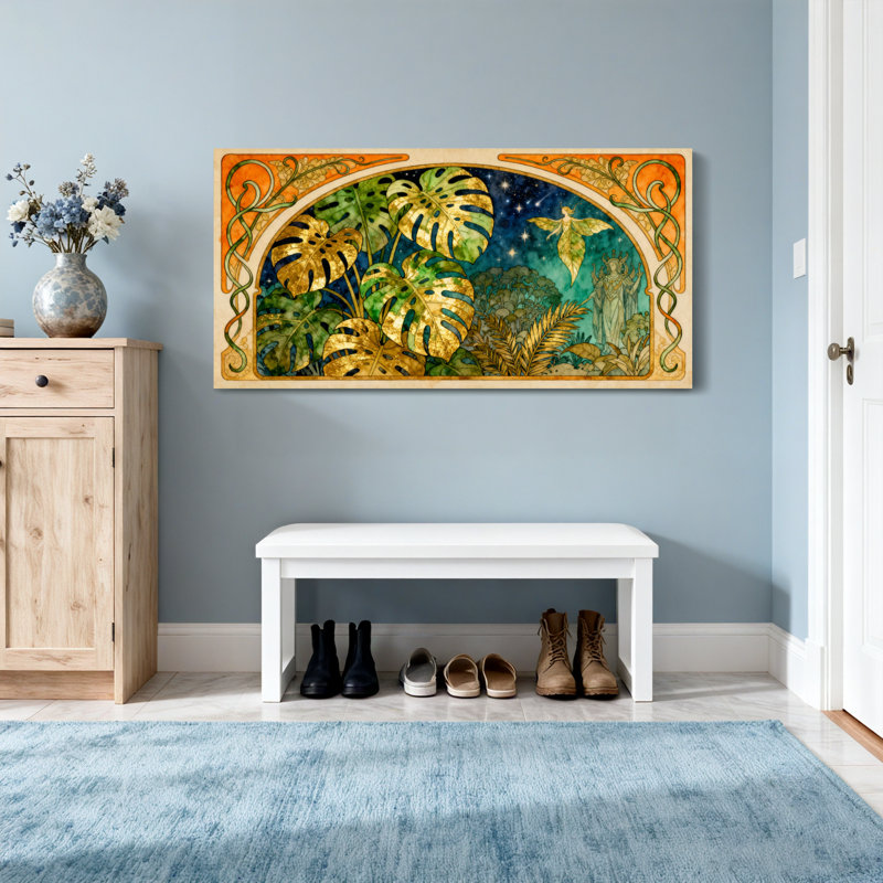 Jungle tropicale avec fée et étoiles, H 16 po x l 32 po