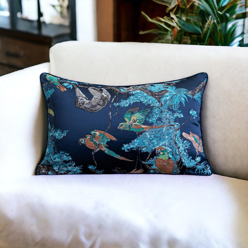 Housse de coussin réversible en mélange de coton à imprimé animal, Bleu, H 12 po x l 20 po