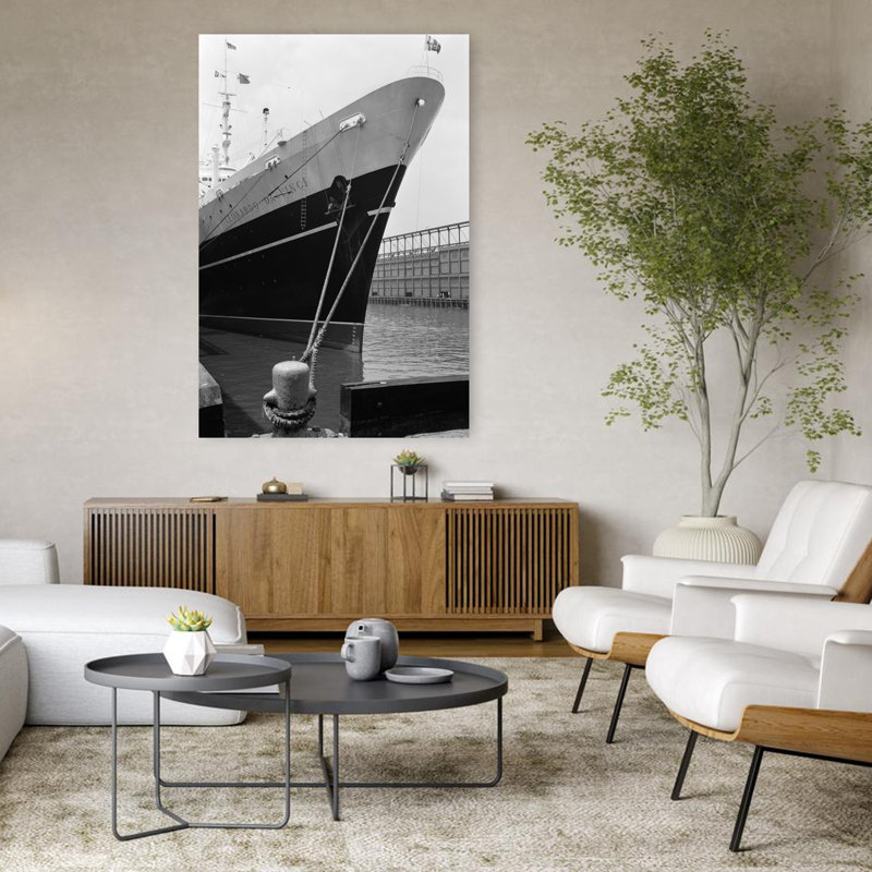«1960S Bow of Leonardo Da Vinci Ship Tied Down to Dock With Man Scrubding Retracted Anchor Classic Retro Vintage Ocean Urban Wall Art