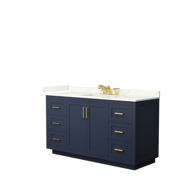 Miranda 60" Freestanding Single Bathroom Vanity with Quartz Top, Dark Blue, White Quartz, Brushed Nickel