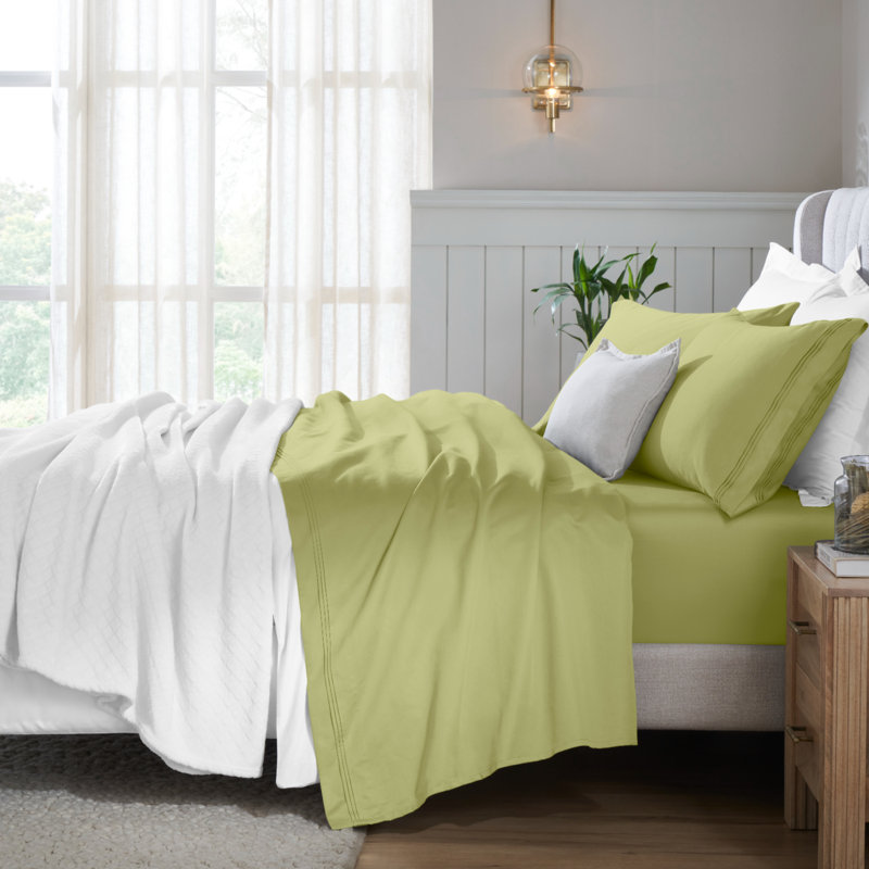 Ensemble de draps en coton égyptien de couleur unie à densité de tissage de 650 fils avec poches profondes, Double
