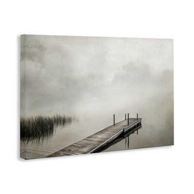 Mysterious Foggy Lake Dock Canvas Wall Art by Peter Hawkins