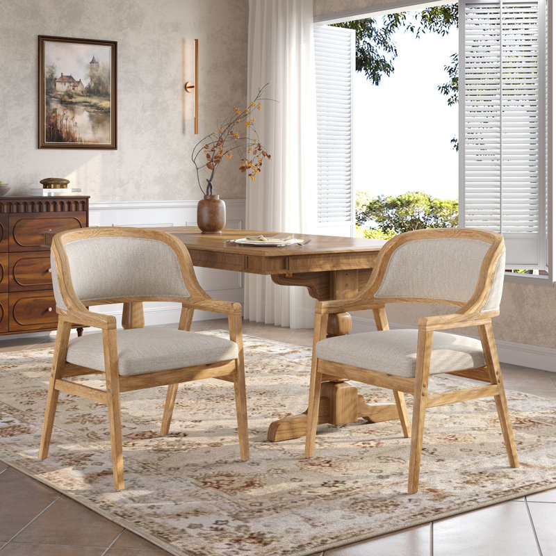 Chaises de salle à manger rembourrées Benedict, Coussin beige / structure naturelle
