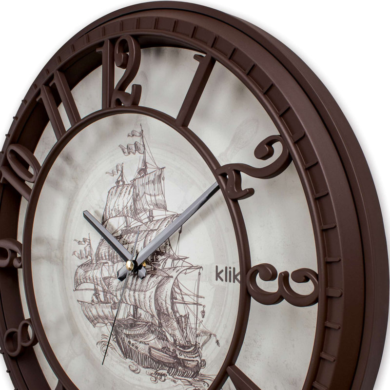 Elegant Decorative Wall Clock, Brown, 15.8 x 15.8 inches | Silent Sweep Movement, Durable 90% Plastic & 10% Glass | Perfect for Living Room, Office, or Bedroom Decor | Timeless Design for Any Space