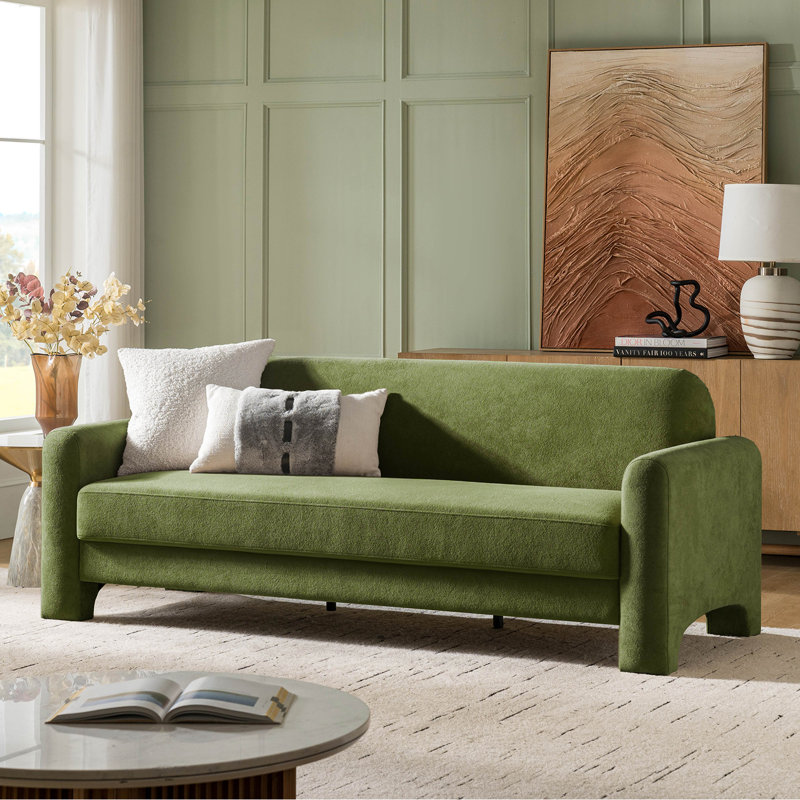 Werts Modern 84" Curved Chenille Sofa, Green