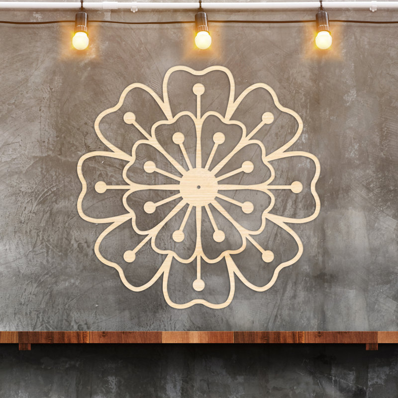Décoration murale mandala floral - bouleau baltique naturel (24 po x 24 po), H 32 po x l 32 po x P 0,25 po