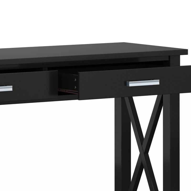 Table de canapé contemporaine en bois massif l 47 po Kitchener avec 2 tiroirs, tablette inférieure et panneaux latéraux en X