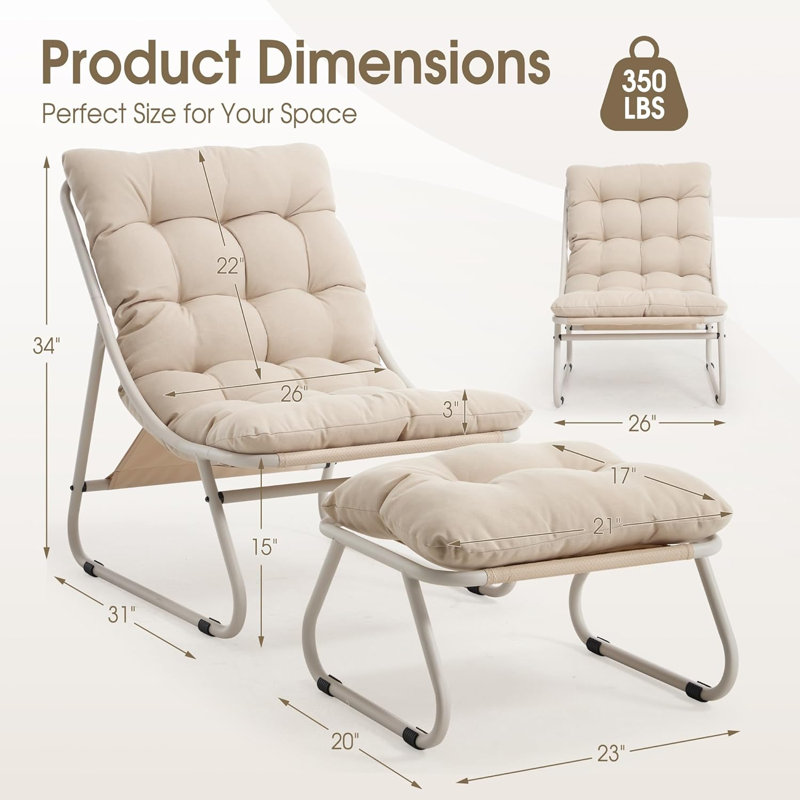 Chaise longue d'extérieur avec repose-pieds et coussins, Oléfine beige
