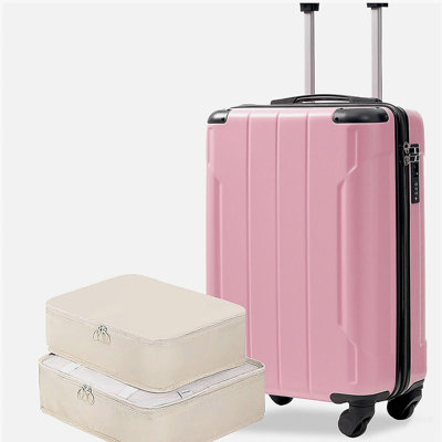 20-Inch Hardshell Carry-On Luggage, Lightweight Durable ABS Suitcase with Spinner Wheels, Built-in TSA Lock, 2 Packing Cubes, Pink