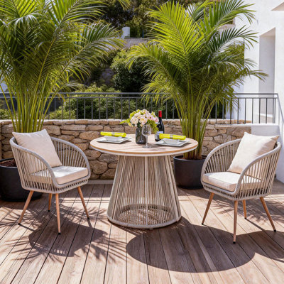 Cassily 2 Person Patio Dining Set With Round Table, Cushions Included