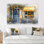 French Cafe in Yellow and Blue Tones - French Cafe Wall Art, ensemble de salon