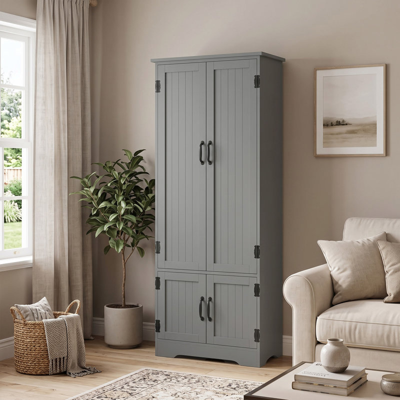 Armoire de rangement de cuisine de 60 po avec étagères, grise