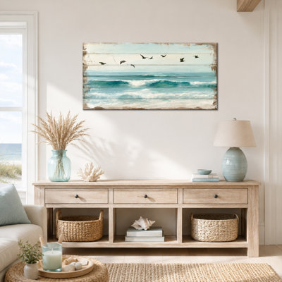  Plage, reproduction d'art sur toile, rustique, photos de l'océan, décoration côtière, paysage marin serein, art mural de style grande planche tropicale pour le salon, la chambre et la salle de bain, 12 x 24 pouces