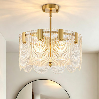4 - Light Gold Flush Mount Ceiling Light With Textured Glass