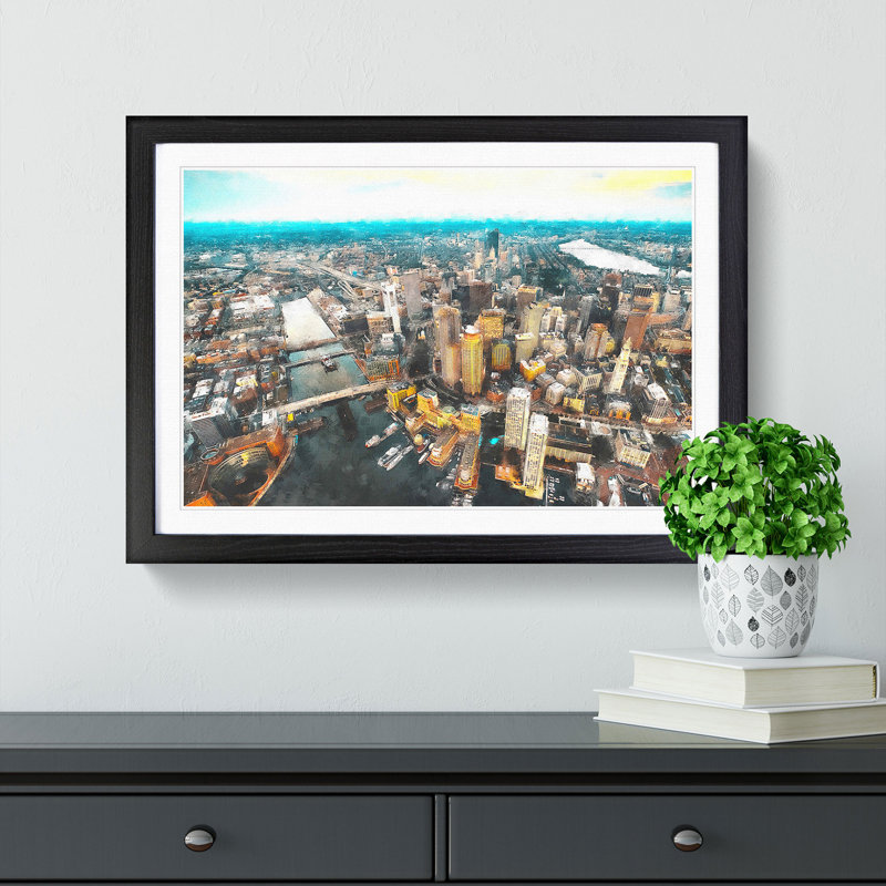 Boston Massachusetts Painting - Single Picture Frame Print on MDF, 62cm H x 87cm W x 2cm D, Black