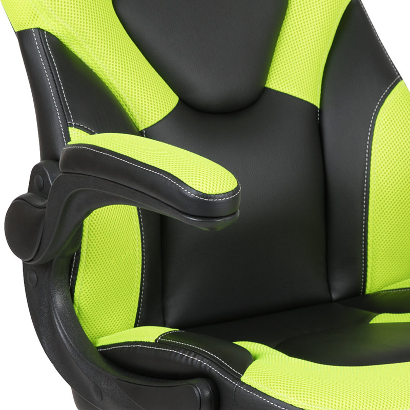 Ergonomic Adjustable Swivel Computer Gaming Chair with Flip-up Arms, Green/Black
