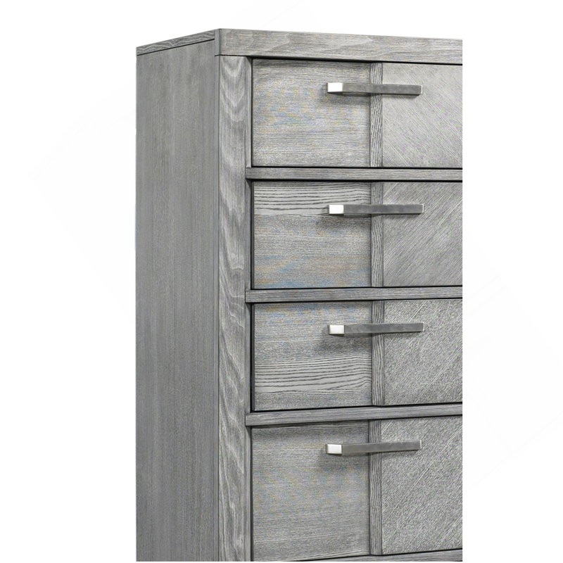 Commode 5 tiroirs en placage assorti gris