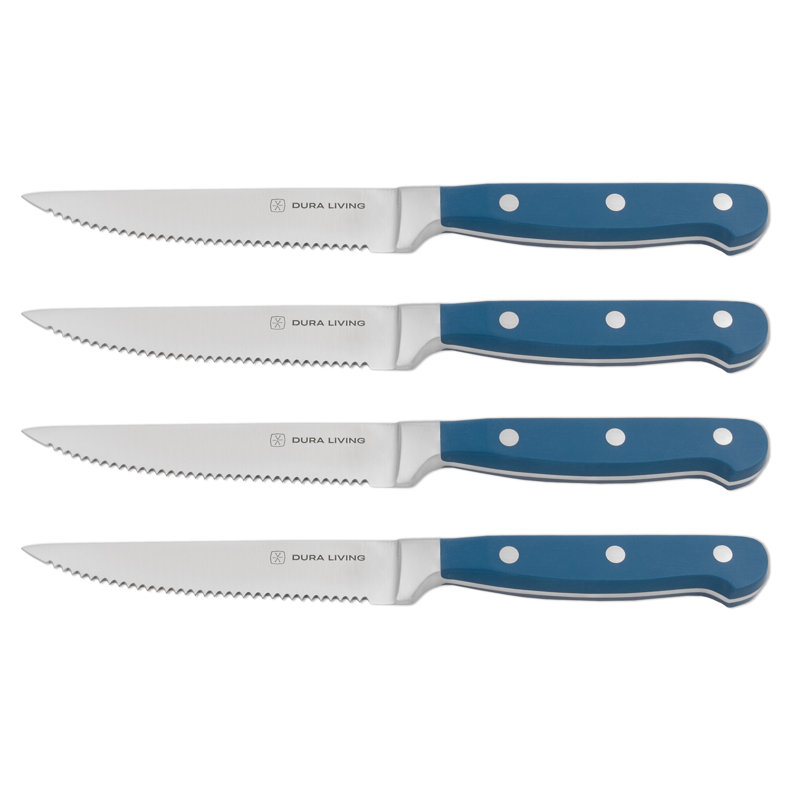 Dura Living 4 Piece Forged Stainless Steel Steak Knife Set, Royal Blue