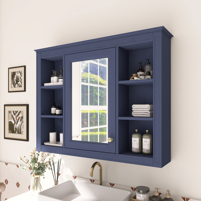 Wall Mounted Bathroom Medicine Cabinet With Mirror, Navy