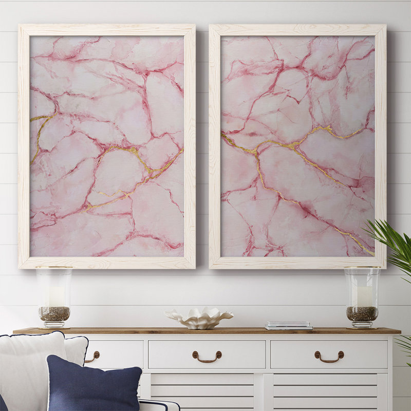 «Rose Marble I», reproduction de photo sur toile 2 pièces, Blanc, H 27,5 po x l 75 po x P 1,5 po