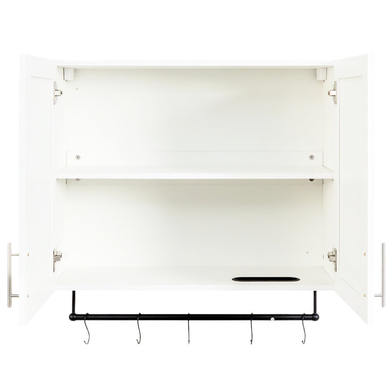 Rangement au-dessus de la toilette, armoire murale, blanc, tablette réglable, barre à serviettes, 5 crochets, panneau de particules, armoire de rangement blanche - panneau de 15 mm et 3 m, 32,09 x 11,64 x 30,55 po