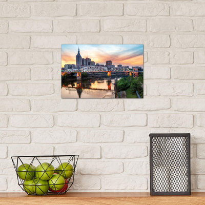 Skyline of Nashville with Shelby Bridge 1 Piece Wrapped Canvas Wall Art